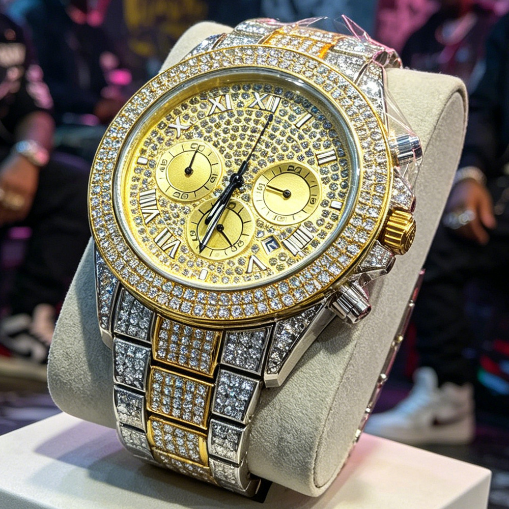 Luxury Watch And Jewelry Brand - Мужские кварцевые часы без логотипа, серебристо-золотые,