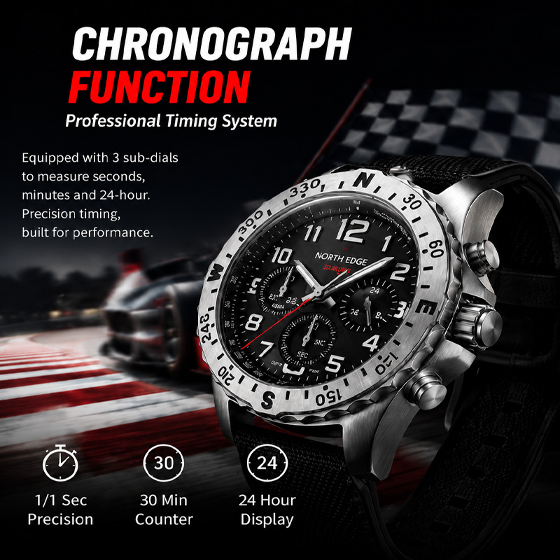 Мужские часы NORTH EDGE MACH 2 – обзор и цена Chronograph Flyback Watch