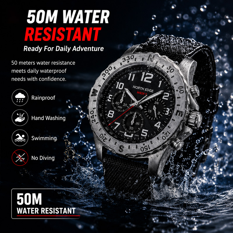 Мужские часы NORTH EDGE MACH 2 – обзор и цена Chronograph Flyback Watch